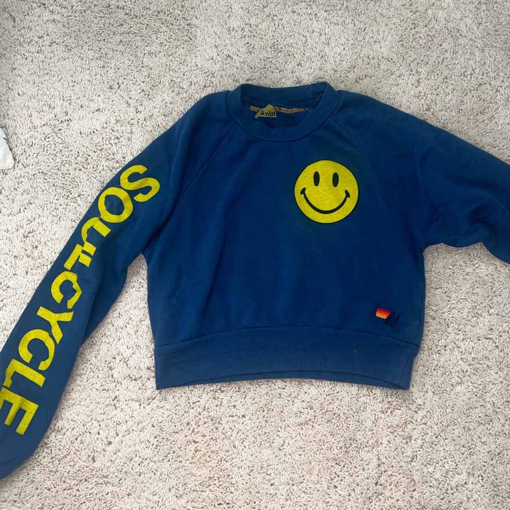Size S AVIATOR NATION X soul cycle navy crew neck. Cropped. Perfect condition